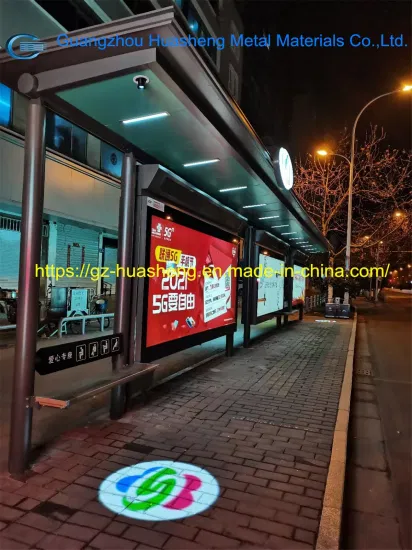 Стеклянные навесы для автобусных остановок Huasheng Китайские производители металлических навесов для автобусных остановок Солнечные остановки для автобусных остановок Автобусная остановка с солнечным светом Рекламные световые короба